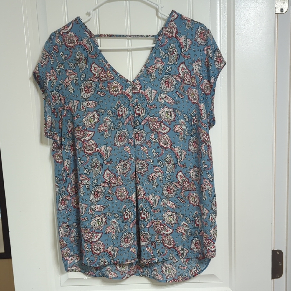 ⭐ 5/$25-DR2 Blue Floral Cap Sleeve Blouse